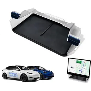 Tesla Model Y Under Screen Organizer (2021-2024) & Model 3 (2017-2023) – Hidden Center Console Storage Tray, Anti-Slip Silicone, ABS Interior Accessory - Black