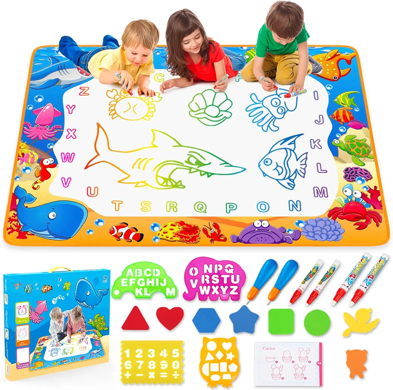 Vibrant Water Doodle Mat - Educational Arts & Crafts Toy with Water-Based Magic Pens for Toddlers 2-7 Years, Creativity and Learning Tool, Engaging Developmental Gift, Playtime