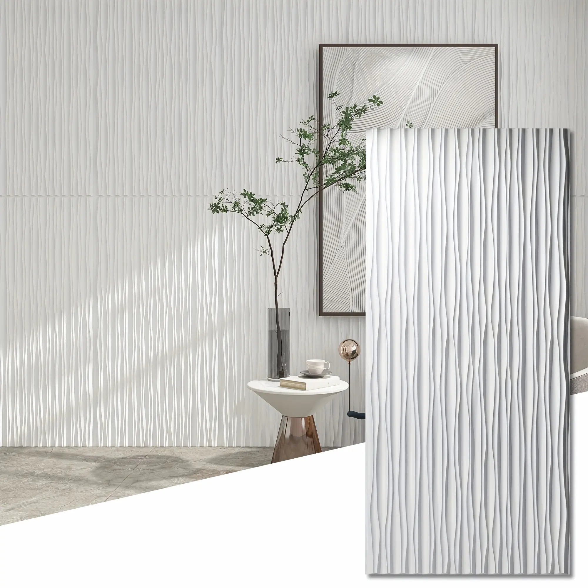 PVC 3D Wave Panels for Interior Wall Decor, 48" X 24" 6-Pack