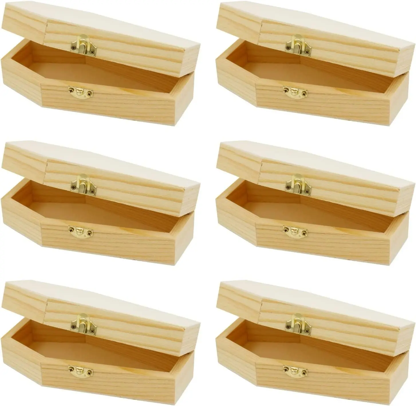 Pack of 6 Small Unfinished Wood Funeral Coffins, 6 Inch Coffin Box, Fillable for Halloween Decor