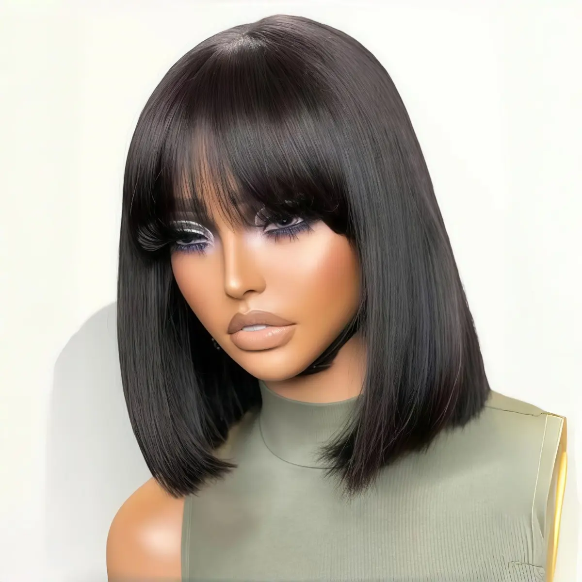 Black Short Bob Wig Human Hair Short Straight Bob With Bangs 4x1 HD Transparent Lace Frontal Wig With Band Middle Part Lace Frontal Bob wig Natural black, Wigs Human Hair, Heat Resistant