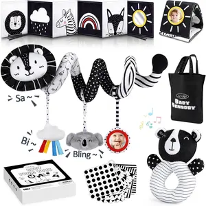 High Contrast Baby Toys for Newborn, Black and White Baby Sensory Toys with Car Seat Toys,Infant Toys with Black White Cards Book, Toys for Baby Gifts