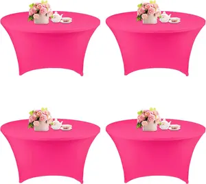 4 Pack 6FT Round Spandex Tablecloth 72 Inch Stretchable Table Cover Washable and Wrinkle Resistant Table Cloth, Fitted Round Table for Wedding, Banquet, Birthday, Party, Restaurant (Fuchsia)
