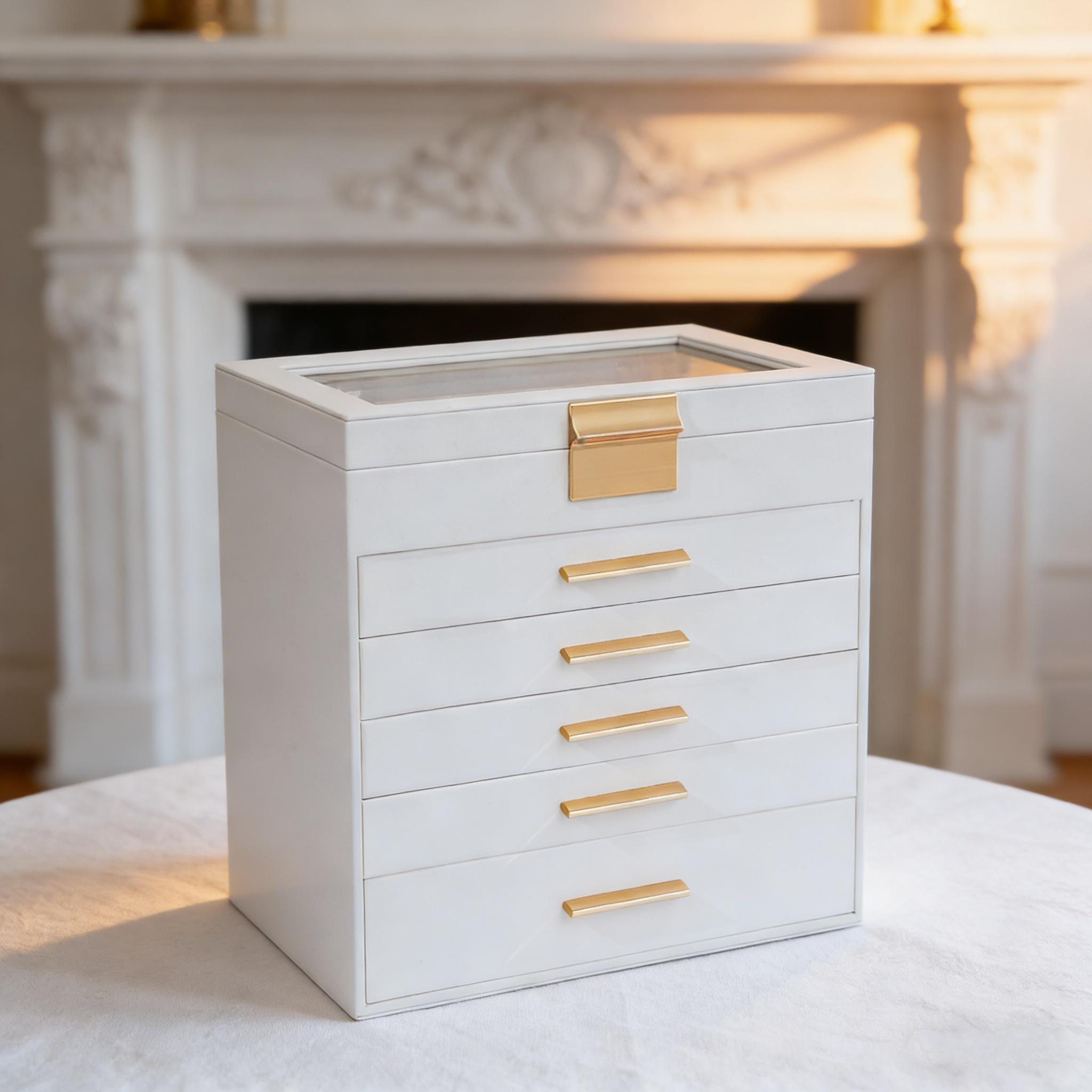 BOOVO (Pearl Gray) 6-Layer Jewelry Box for Women - Large Jewelry Organizer with Glass Lid & Mirror, PU Leather Jewelry Storage Box, Velvet-Lined Holder for Necklaces, Rings & Earrings, Birthday Gift for Mom, Wife & Girlfriend BOOVO (Pearl Gray) 6-Layer Jewelry Box for Women - Large Jewelry Organizer with Glass Lid & Mirror, PU Leather Jewelry Storage Box, Velvet-Lined Holder for Necklaces, Rings & Earrings, Birthday Gift for Mom, Wife & Girlfriend