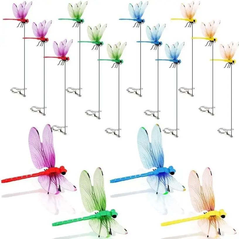 12 PCS Dragon Fly Clips for Bugs Repellent, Dragonfly Clip Bug Repellent,Fake Dragonflies, Plastic Dragonflies for Garden Stakes Decor Yard Ornaments for Hat & Horse,Fly Scare Devices for Indoor Outdoor