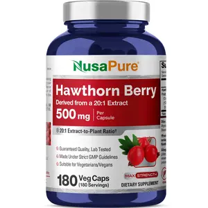 NusaPure Hawthorn Berry 20:1 Extract, 500 mg 180 Veg Caps, Suitable for Vegetarians, Vegan, Non-GMO Dietary Supplement