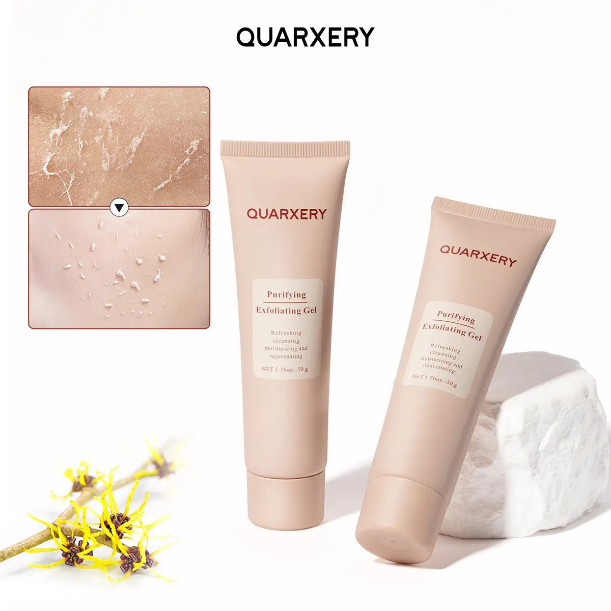 QUARXERY Facial Exfoliating Gel - Mild Exfoliant, Exfoliating Moisturizing Face Scrub with Plant Extracts, Dead Skin Remover to Boost Moisture & Smooth Rough Skin, 50g