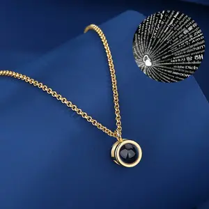 Personalized Name Photo Projection Necklace for Couples Men Women Engraved  Collarbone Chain Valentine's Day Christmas Birthday Gift In Stock Lucky Jewelry,custom gift