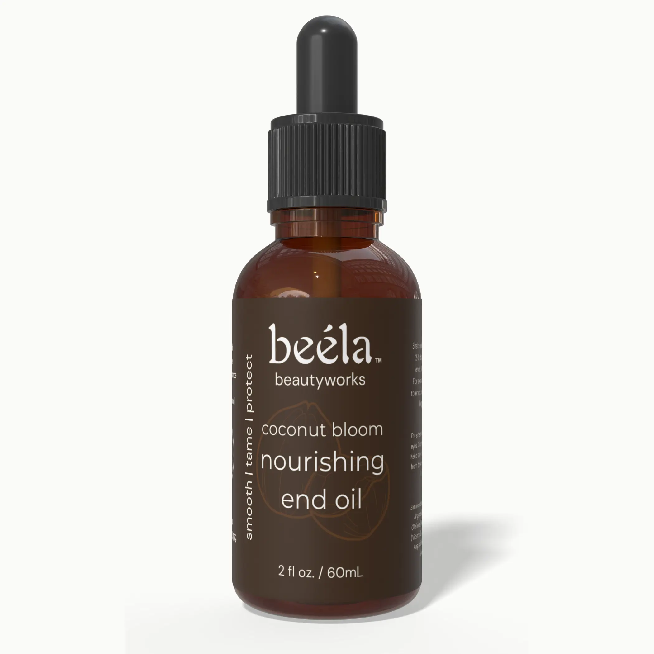 Beela Beautyworks Coconut Bloom Nourishing End Oil - Smooth Tame Protect with Jojoba Argan & Vitamin E for Dry Damaged Hair 2 fl oz