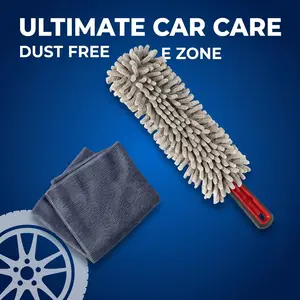 360° Microfiber Car Interior Duster, Sturdy Comfort Handle, Lint Free Scratch Proof, Includes Microfiber Towel, Car Home All-Purpose Gray