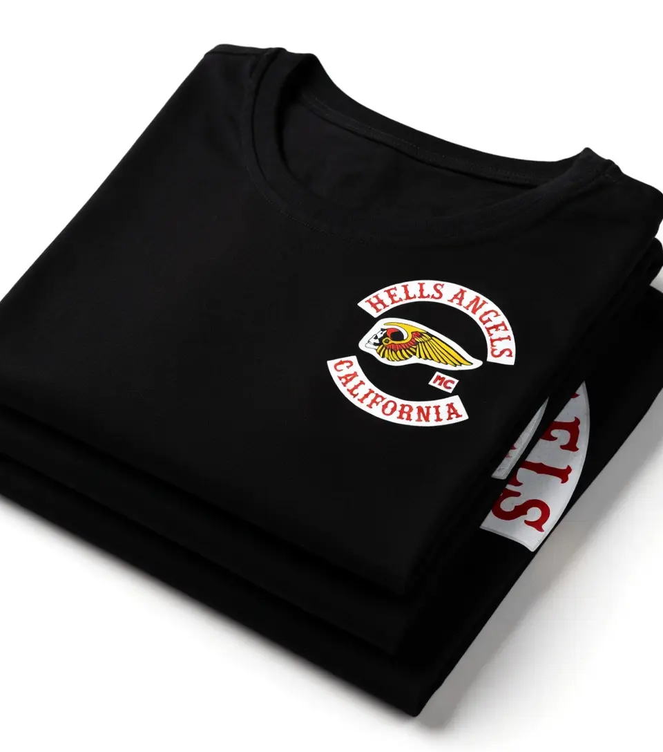 Biker Wings Patch Black T-Shirt - Motorcycle Club Graphic Tee Biker Wings Patch Black T-Shirt - Motorcycle Club Graphic Tee