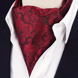 4-piece set of vintage gentleman's paisley bow ties - British elegance |     Double-sided long neck scarf, suitable for office, weddings, and business casual wear - burgundy floral pattern