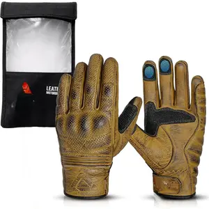 Ultimate Motorcycle Gloves for Men & Women Touchscreen Compatible Riding Gloves with Premium Leather, Touch Screen and Palm Pad Protection (Brown, Large)