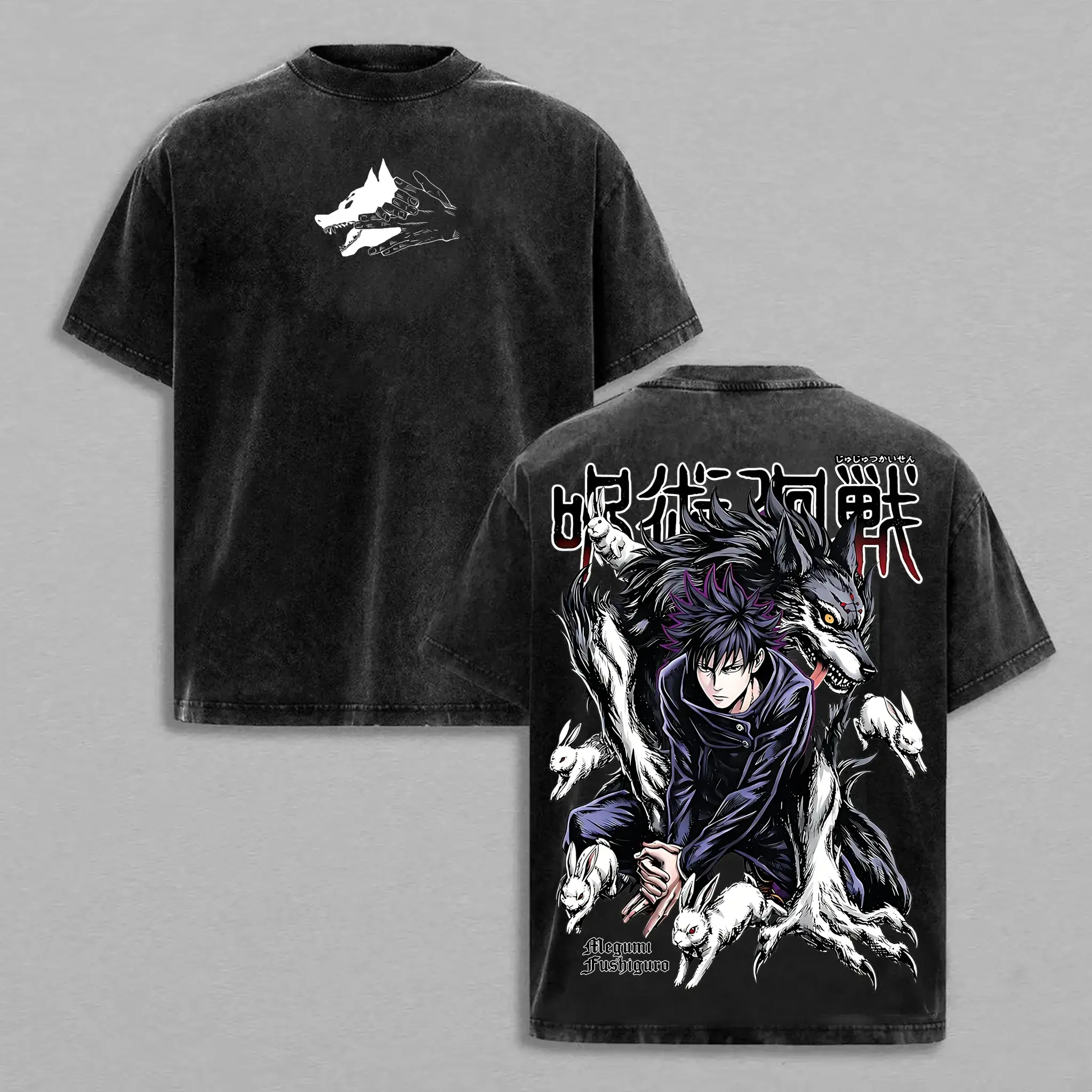 Men's Retro Megumi Fushiguro Graphic Print T-Shirt, Oversized Baggy Fit in Heavyweight 230gsm Cotton Fabric with a Ribbed Round Neck, Tops, Soft