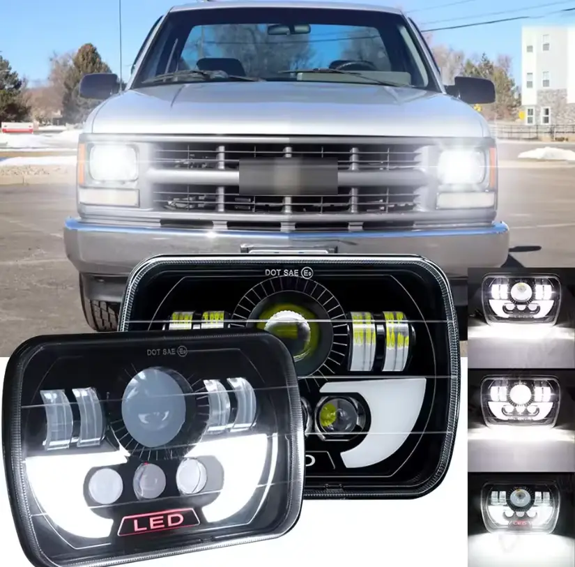 (With wiring) 5x7 inch, 7x6 inch LED Headlight H4 LED Work Light Square Light Replacement for GMC Chevrolet Car Jeep Motorcycle Truck Front Light
