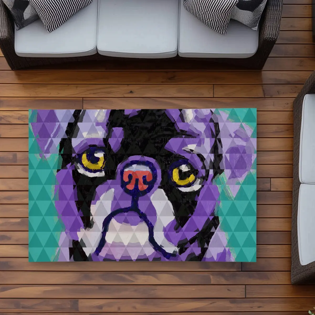 360 stand Modern Geometric Pug Dog Area Rug, 3x5 ft Rectangle, Indoor-Outdoor Use for Bedroom Home Decor, Modern Geometric Rug, Decorative Rug