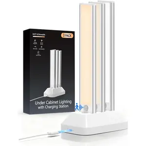 3/6Pcs Under Cabinet Lighting with Charging Station, Rechargeable Motion Sensor Light Indoor, Dimmable Closet Lights with 3 Color Tempers, Magnetic Under Cabinet Lights for Kitchen Wireless