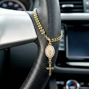 Car Steering Wheel Beaded Pendant Decoration, Rearview Mirror Cross Charm, Unisex Car Interior Accessory, Universal Fit, Boujee Car Accessories