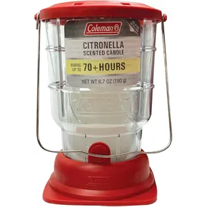 70+ Hour Citronella Candle Outdoor Lantern, Classic Design with Easy Carry and Hang Handle, Extended Burn Time for Camping, Picnics, and Patio Ambiance, 6.7 oz, Red