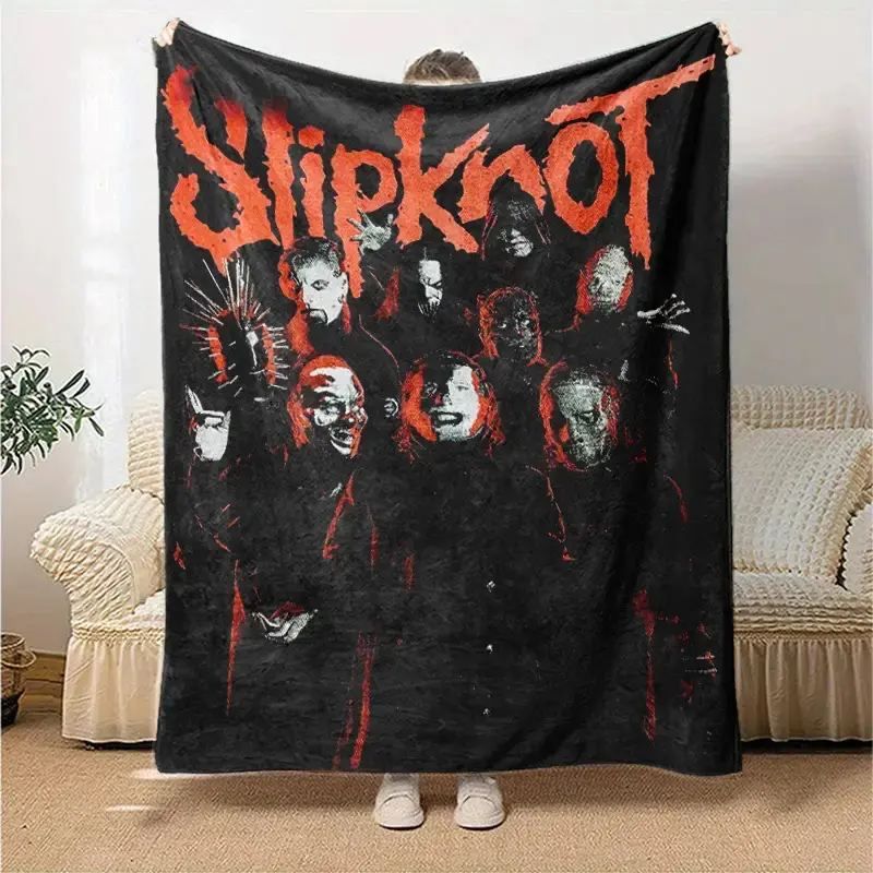 Slipknot Band Print Cotton Flannel Blanket - Retro Look, Wrinkle Resistant, Breathable, Durable, Lightweight, Multi-Size, All Seasons Use, Ideal for Camping, Bedroom Bedding Throw