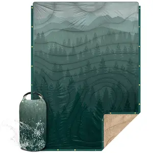 Outdoor Camping Blanket with Sherpa Lining, Extra Warm Thick Camp Blankets and Puffy Ultralight Soft Poncho DWR Camping Quilt for Cold Weather, Adventure, Sleeping, Backpacking 78"x 56"