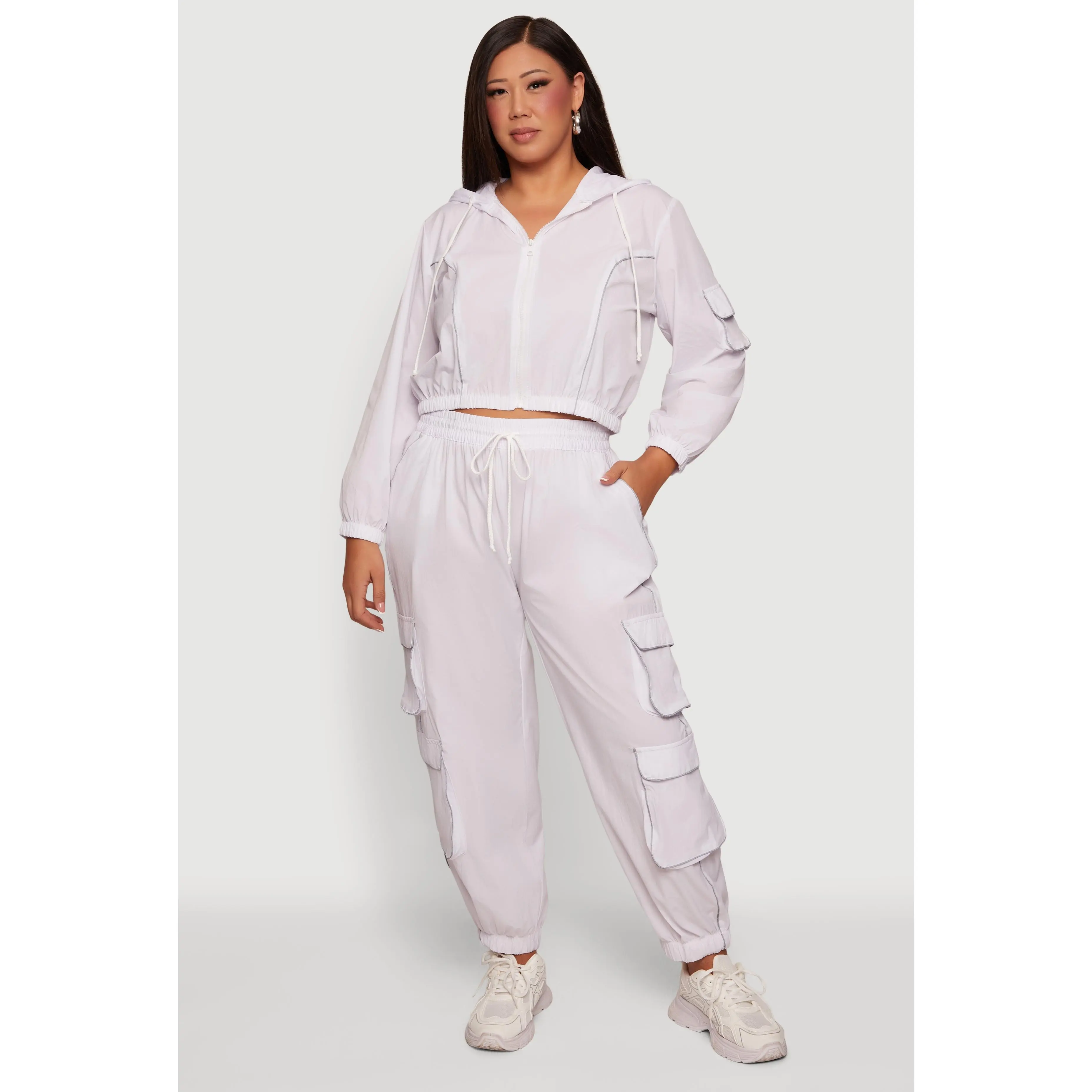 Plus Size Contrast Piping Trim Cargo Pocket Joggers