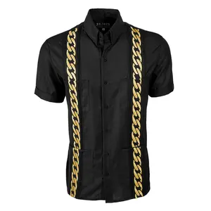 Black Lux with Gold Cuban Links Guayabera