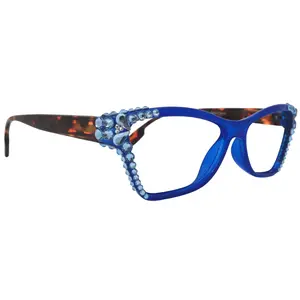 Avian, (Bling) Women Reading Glasses w (Aquamarine) Genuine European Crystals, Magnifying Cat Eye (Blue) NY Fifth Avenue Lightweight