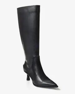 Sleek Knee-High Kitten Heel Boot Black