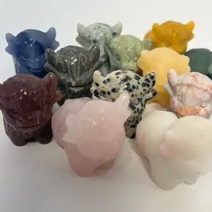 Mini Crystal Highland Cow Carving Authentic Crystals Random Selection Assorted Colors Decorative Figurines