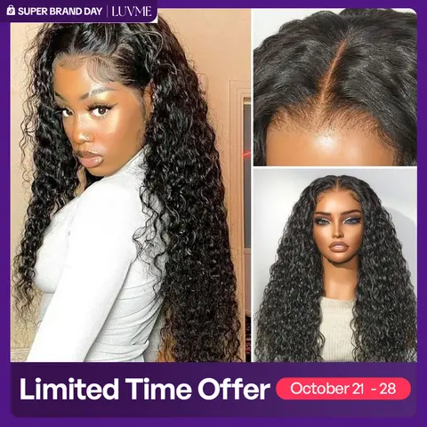 LUVME Water Wave Glueless Wig 13x4 Transparent Lace Flexi-Fit Invisible Drawstring Fluffy Curly Pre-Cut Pre-Bleached Pre-Plucked #DealsForYouDays