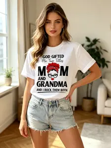 White oversized stylish red turban graphic T-shirt for grandma; relaxed short-sleeve tee for mature women; soft cotton loungewear top suitable for all seasons, ideal for layering, picking up grandkids, and home wear; elegant red headwrap mom & grandma gra