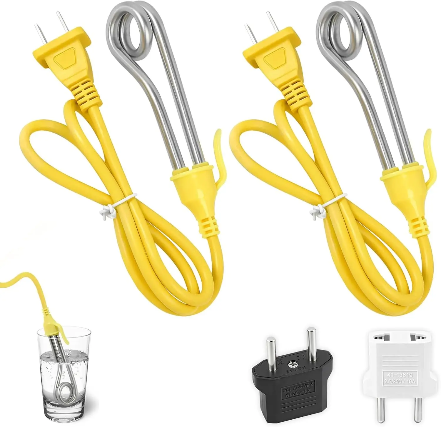 2 Pcs Dual Voltage Immersion Water Heater, 300W 120V/240V Electric Heater | Portable Electric Heater, For Cup/Mug, Instant Hot Water for Coffee, Tea, Soup, Ideal for Camping Travel
