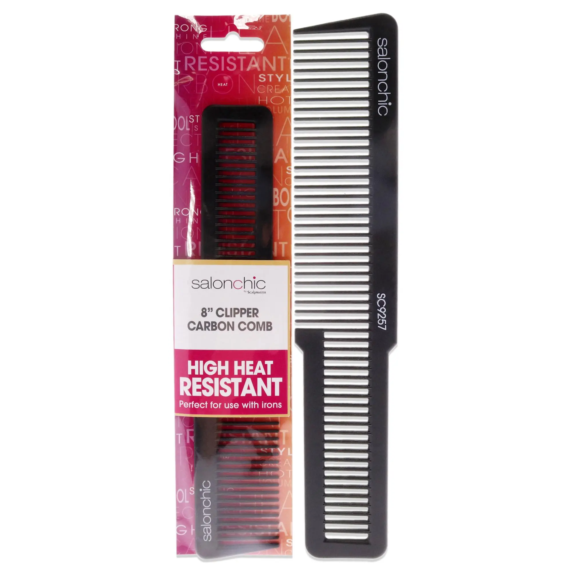 SalonChic SC9257 Flat Top Carbon Comb - High Heat Resistant, Safe Ironing, Salon Use, Unisex Styling Aid (1 Pc)