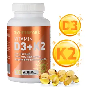 Vitamin D3 + K2 – 2-in-1 Bone & Immune Support Formula | 10,000 IU D3 + 200 mcg K2 | 300 Softgels