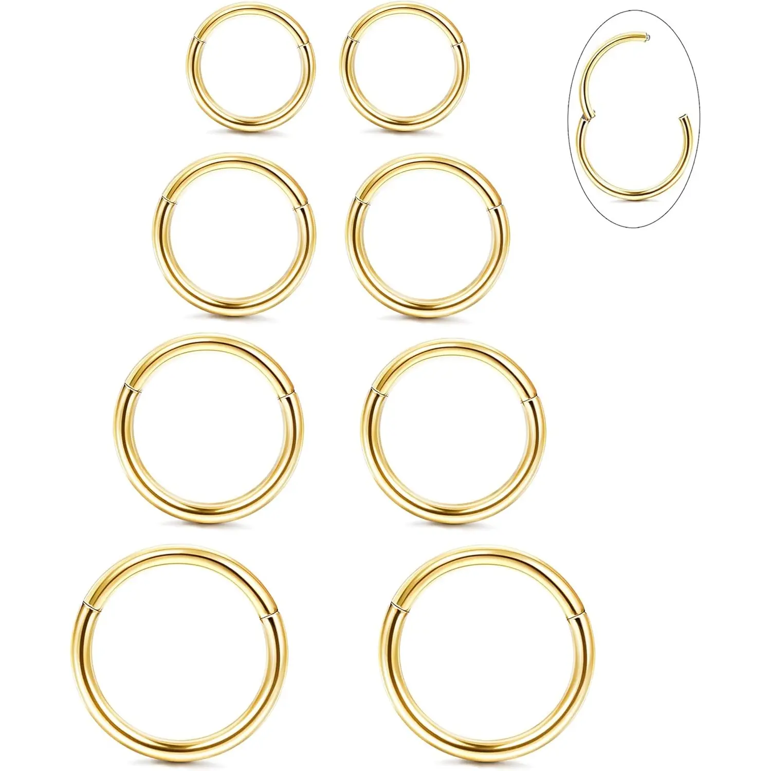 Milacolato 8Pcs 16G G23 Titanium Hinged Clicker Nose Hoops - Minimalist Unisex Easy-Opening Segment Rings for Daily Wear, Septum, Lip Piercings summerwins, Titanium Nose Hoops