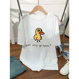 Got Any Grapes Cute Duck Meme Graphic T-Shirt, Funny Viral Print Tee, Oversized 【100% cotton】 Shirt, Casual Short Sleeve Top, Trendy Meme Aesthetic Cotton Tee for Duck Lovers
