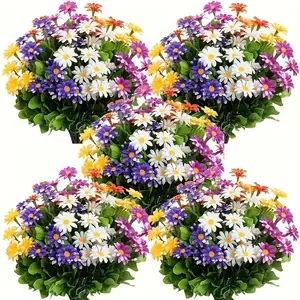 5 Piece Multi-Color Chrysanthemum Set for Outdoor Garden Decoration, UV Resistant Plastic Flowers Artificial Flower for Home Decor, Perfect Gift for Mother's Day and Valentine's Day, Home Decoration Bouquet
