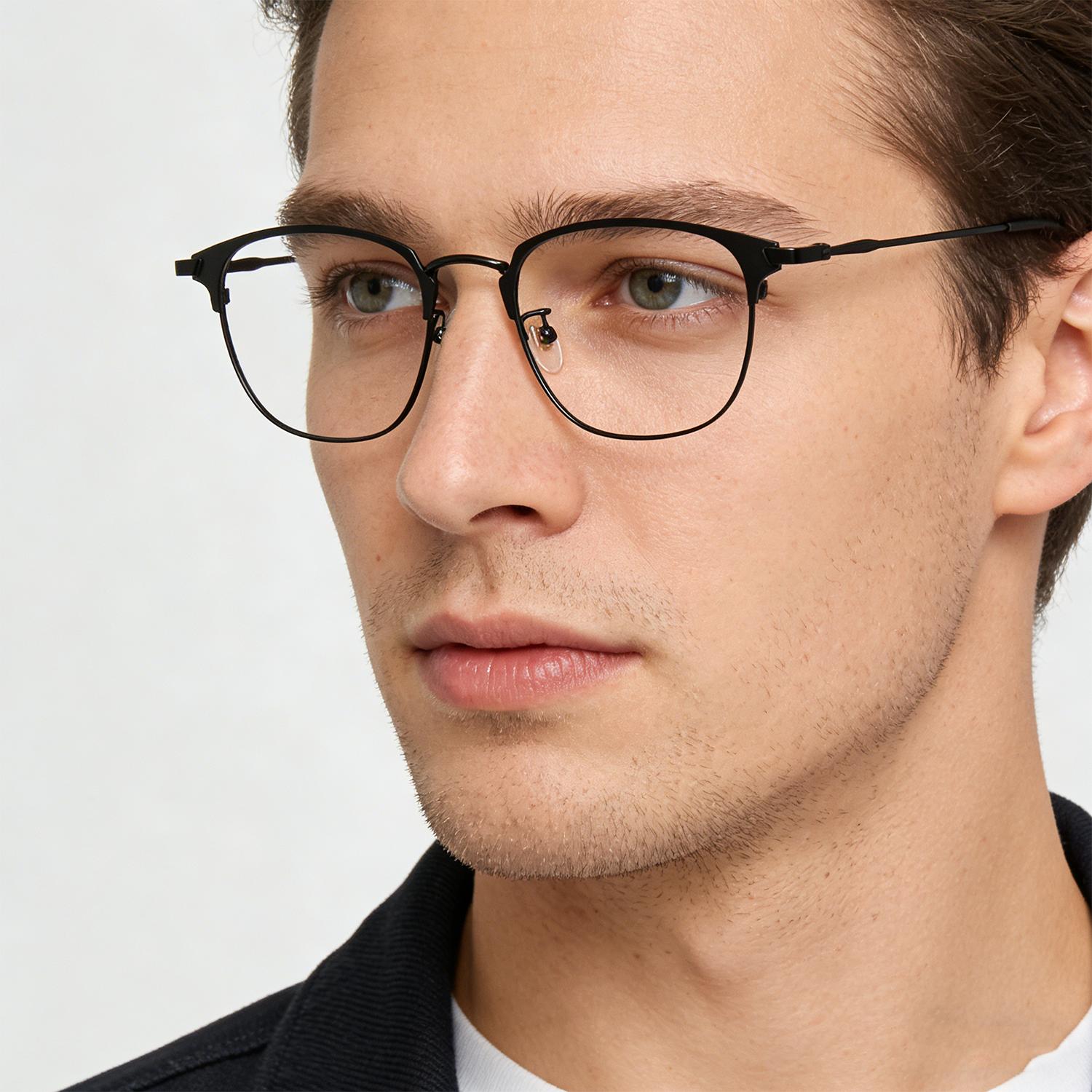 FYTOO Ultra Light Titanium Alloy Eyeframe, Black Frame, Men's and Women's Business Frame, Office Fashion Glasses