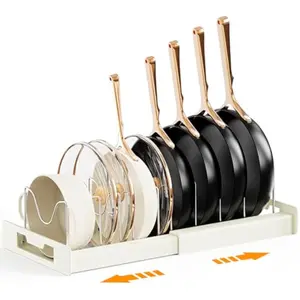 Versatile Pots and Pans Organizer Rack, Expandable with 10 Adjustable Dividers, Kitchen Cabinet Storage for Cookware, Bakeware, Cutting Boards, Cookie Sheets, Frying Pans, and Lids