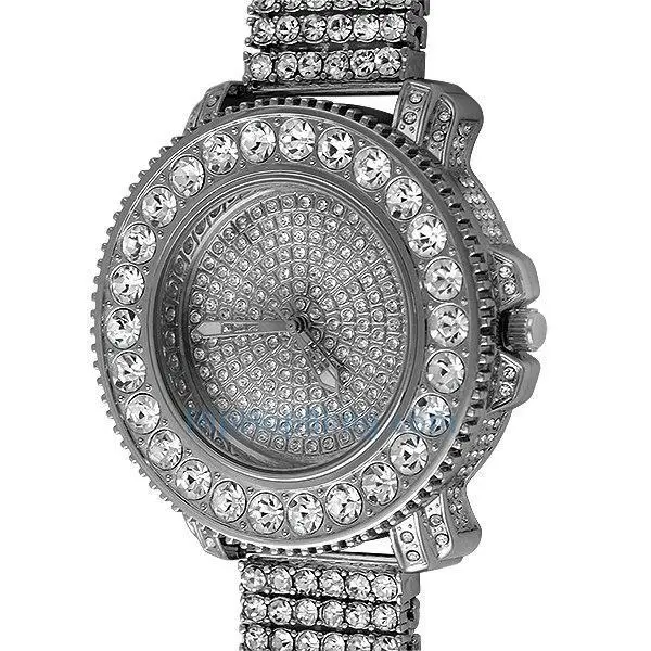 Unisex Big Rocks Full Bling Hip Hop Jewelry Watch - 6-Row Band, Rhinestone Decor Stylish Analog Quartz Watch, Rhinestone Decor Watch