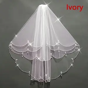 Elegant Bridal Veil with Beaded Edge - Romantic Short Wedding Headpiece for Women