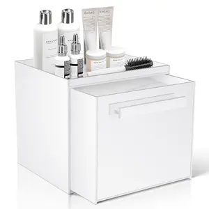 Disposable  Towel Storage Box Compatible with Clean  Club Clean Towel XL  Facial Towels Holder with Drawer Wall-Mounted Makeup Organizer for Vanity, Bathroom (Glossy White)