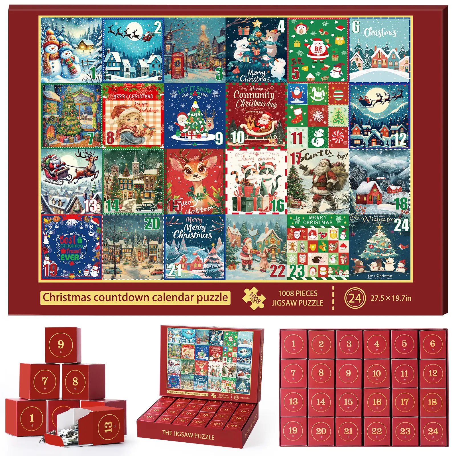 All4jig 2024 Christmas Advent Calendar Puzzle, 1008 Pieces, 24-Day Countdown, Ideal for Adults and Children, Perfect Christmas Holiday Gift