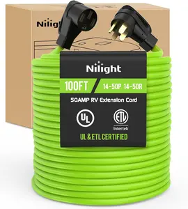 Nilight 100FT 50 Amp RV Extension Cord 250V Heavy Duty 6/3+8/1 Gauge Pure Copper STW Wire UL ETL Listed 4 Prong 14-50P 14-50R Weatherproof Suit for EV Trailer Campers Bright Green Home Outdoor
