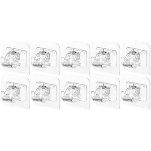 10-Pack No-Drill Curtain Rod Holders – Transparent Adhesive Spring-Loaded Clips for Curtains, Cords, Towels & Belts