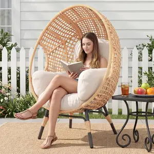 【Summervibes】Outdoor Wicker Egg Chair Indoor Patio Egg Chairs Oversized Egg Lounge Chair Cozy Boho Style Basket Chair with Cushion 500lbs Capacity for Bedroom Garden Backyard Balcony Summervibes