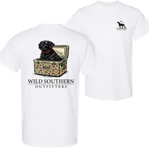 [100% Cotton] Unisex🐾🐕Southern Puppy T-Shirt, Cute Black Lab in Camo Cooler Graphic, Hunting Dog Lover Shirt, Casual Everyday Wear, Trendy Menswear Top, Fits