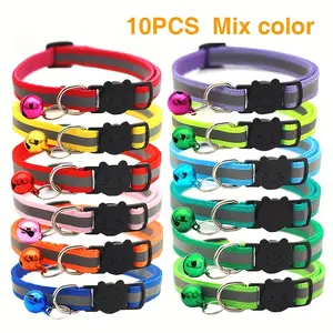 10pcs Adjustable Reflective Cat Collars with Safety Buckle, Multi-Color Selection for Nighttime Outdoor Visibility, Suitable for Small Dogs, Nighttime Visibility Collars| Colorful Collars| Durable Polyester, Without Battery dog squeaky cat toys pet brand