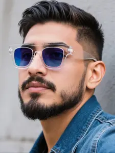 Cool Gradient Lens Men's Sunglasses, Fashion Transparent Frame, Outdoor Party Eyewear Accessories, Versatile Stylish Choice